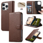 Split Leather Flip Cover For iPhone 16 Pro Case RFID Blocking Wallet with Magnetic Clasp
