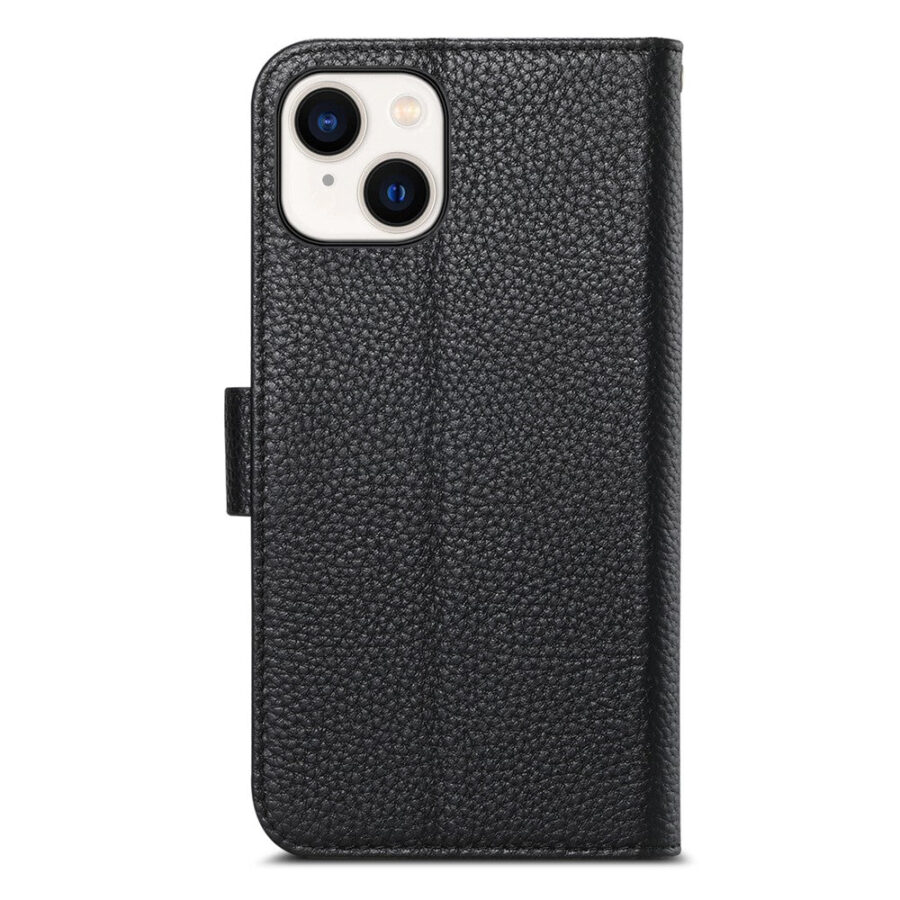 Split Leather Flip Cover For iPhone 15 Case RFID Blocking Wallet with Magnetic Clasp