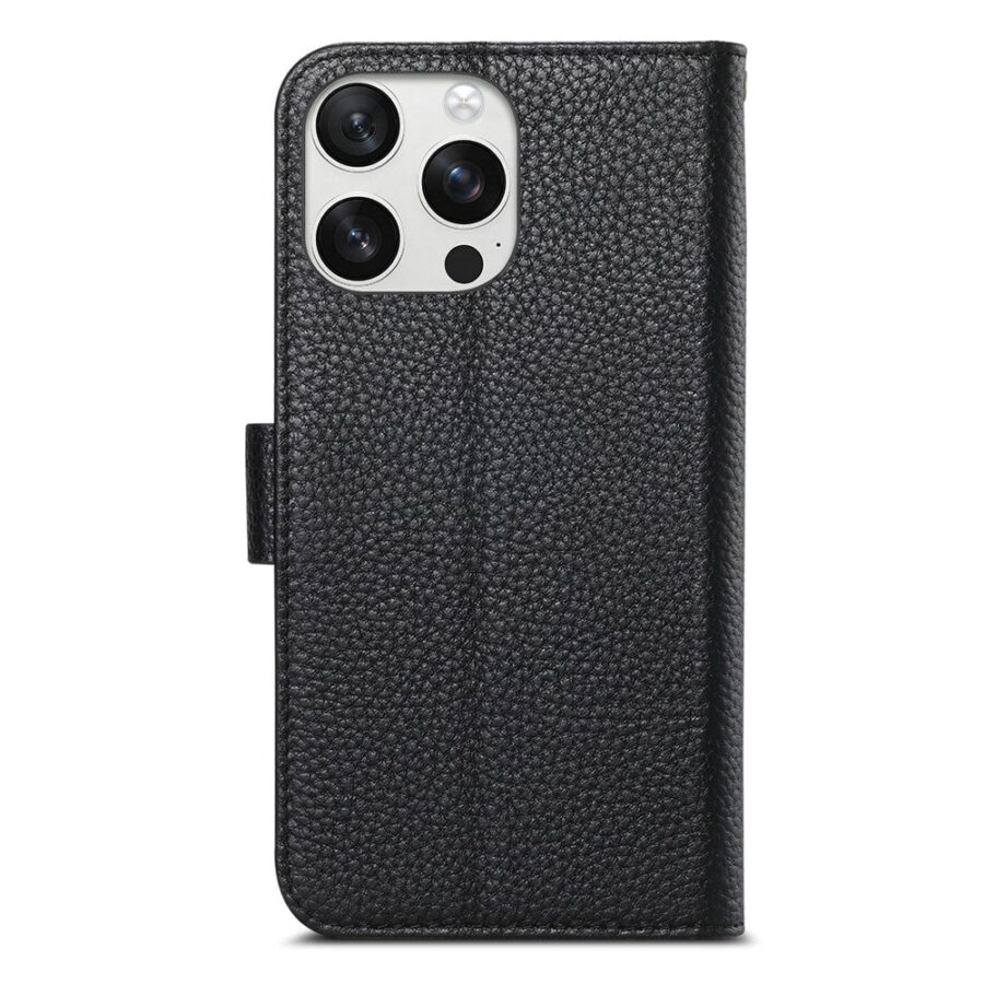 Split Leather Flip Cover For iPhone 15 Pro Case RFID Blocking Wallet with Magnetic Clasp