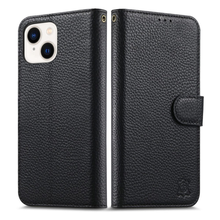 Split Leather Flip Cover For iPhone 14 / iPhone 13 Case RFID Blocking Wallet with Magnetic Clasp