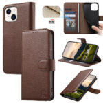 Split Leather Flip Cover For iPhone 14 / iPhone 13 Case RFID Blocking Wallet with Magnetic Clasp
