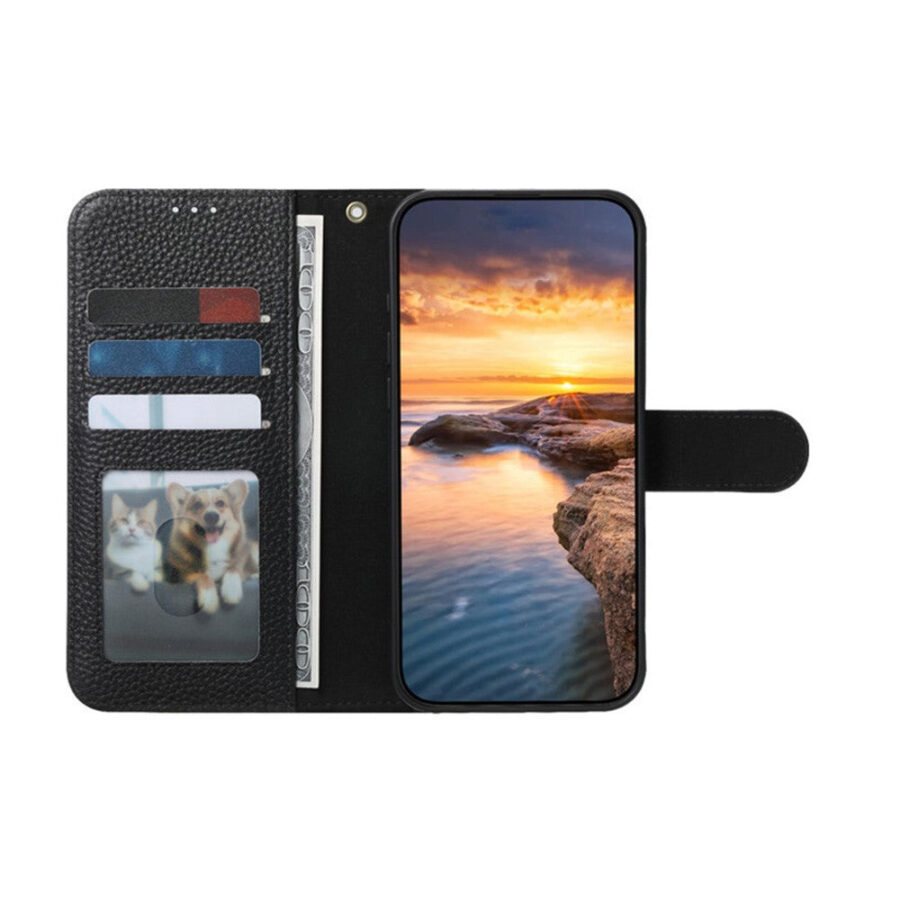 Split Leather Flip Cover For iPhone 14 Pro Max Case RFID Blocking Wallet with Magnetic Clasp