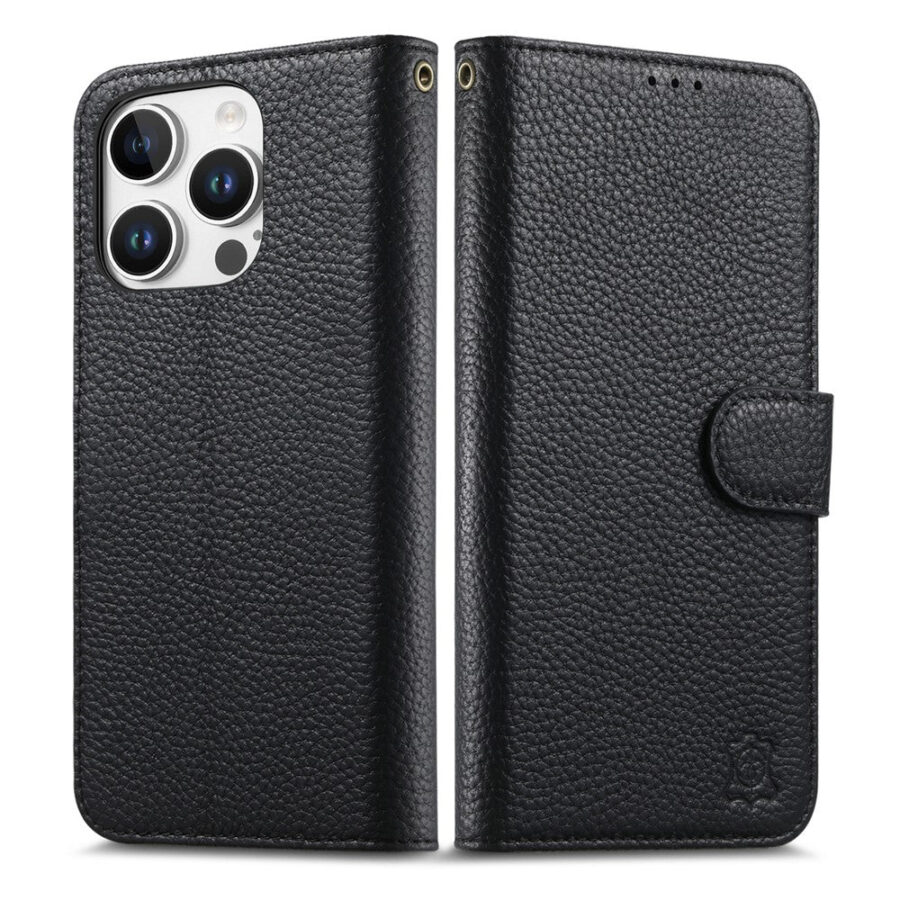 Split Leather Flip Cover For iPhone 14 Pro Max Case RFID Blocking Wallet with Magnetic Clasp