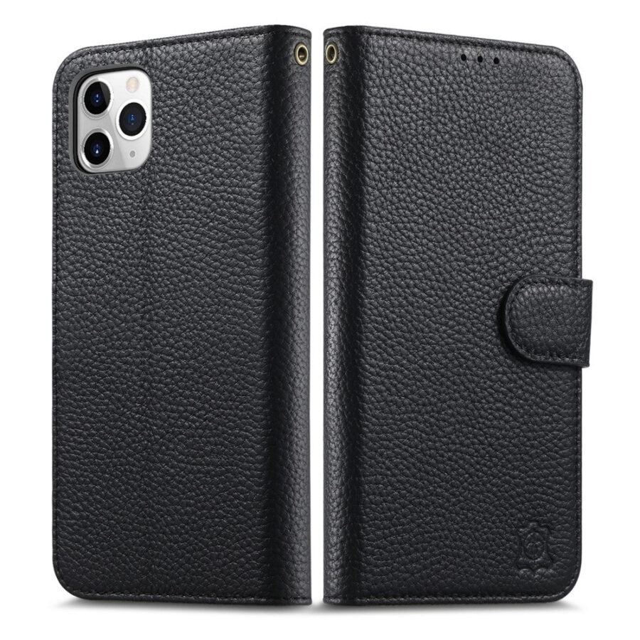 Split Leather Flip Cover For iPhone 12 Pro Max Case RFID Blocking Wallet with Magnetic Clasp