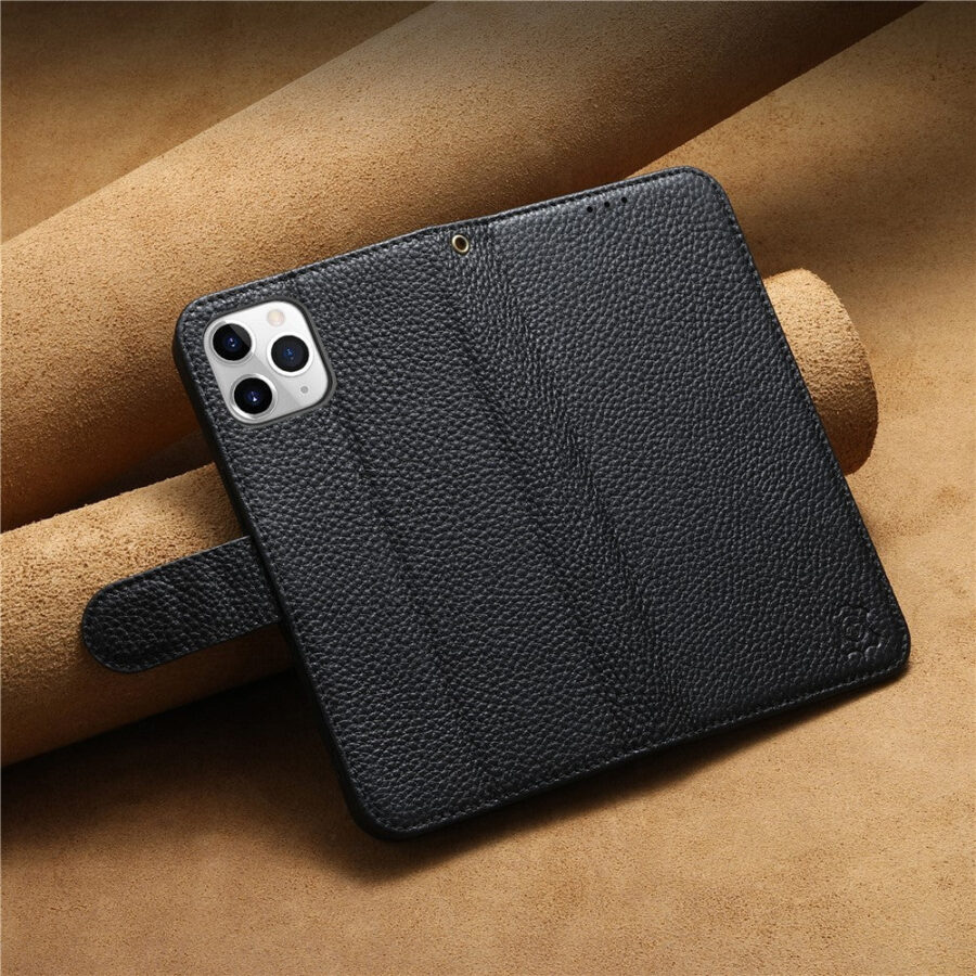 Split Leather Flip Cover For iPhone 12 Pro Max Case RFID Blocking Wallet with Magnetic Clasp