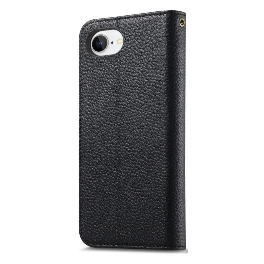 6601237993A-14 Split Leather Flip Cover For iPhone 17e / iPhone 16e Case RFID Blocking Wallet with Magnetic Clasp