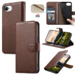 Split Leather Flip Cover For iPhone 17e / iPhone 16e Case RFID Blocking Wallet with Magnetic Clasp