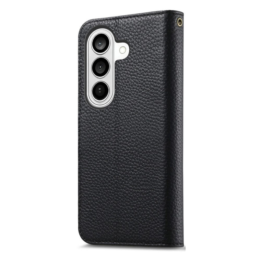 6601238004A-14 Split Leather Flip Cover For Samsung Galaxy S24 FE Case RFID Blocking Wallet with Magnetic Clasp