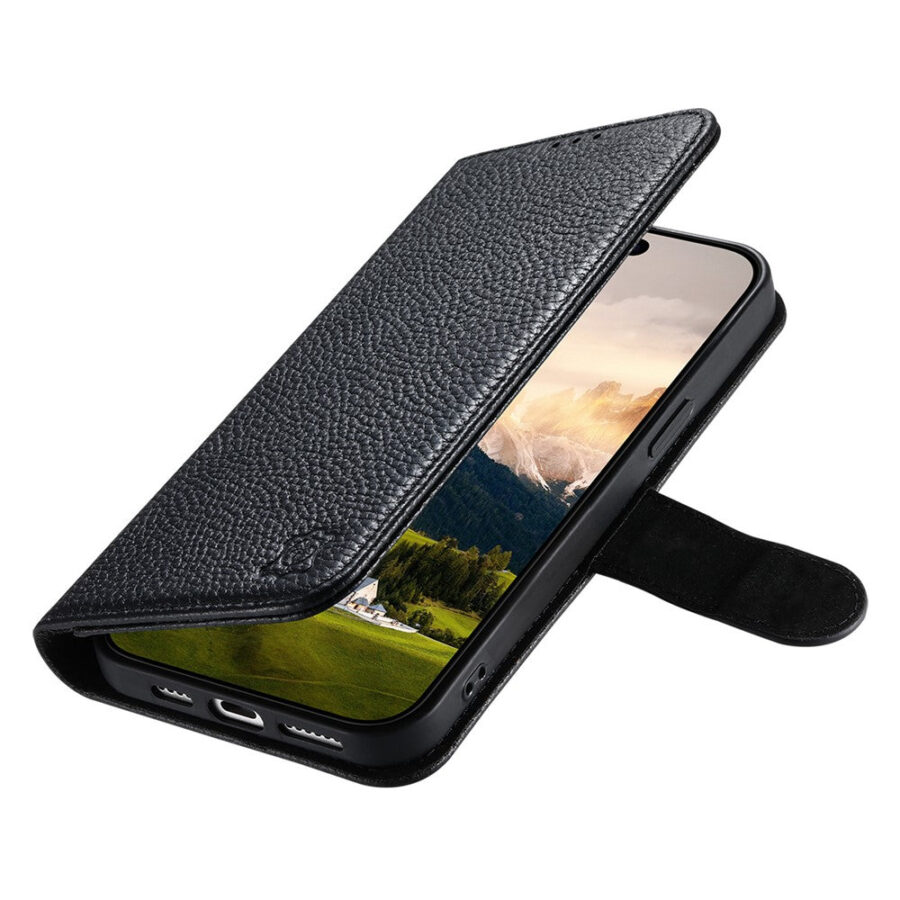 6601238004A-4 Split Leather Flip Cover For Samsung Galaxy S24 FE Case RFID Blocking Wallet with Magnetic Clasp