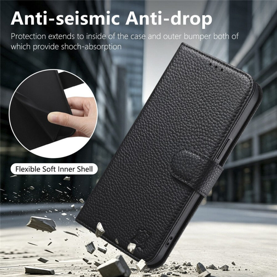 6601238004A-6 Split Leather Flip Cover For Samsung Galaxy S24 FE Case RFID Blocking Wallet with Magnetic Clasp