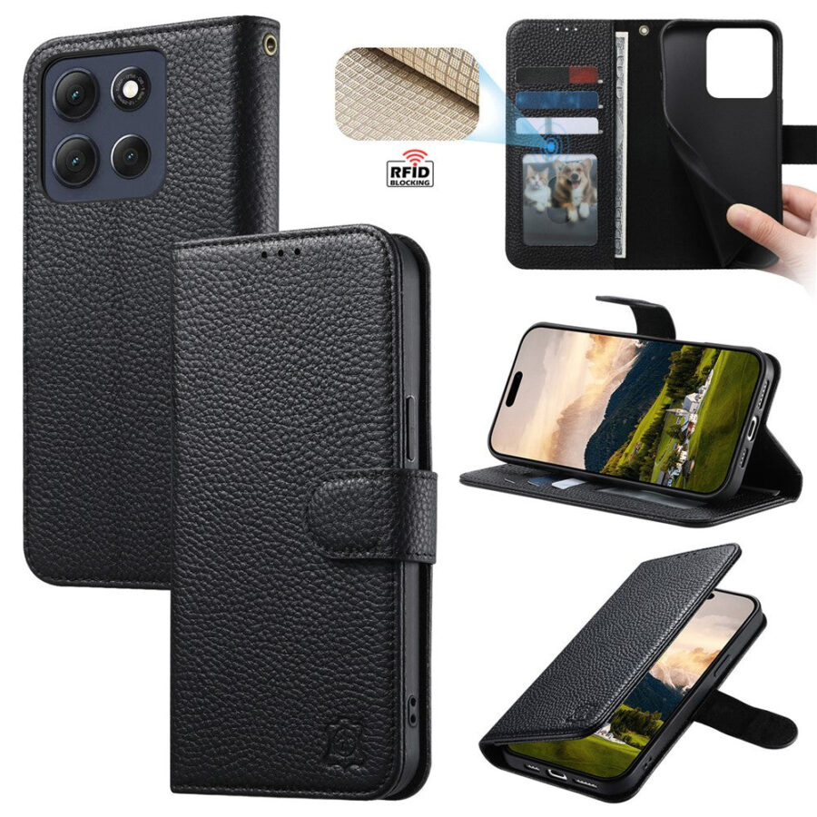 6601238006A-1 Split Leather Flip Cover For Motorola Edge 70 Fusion / Edge 70 Fusion+ Case RFID Blocking Wallet with Magnetic Clasp