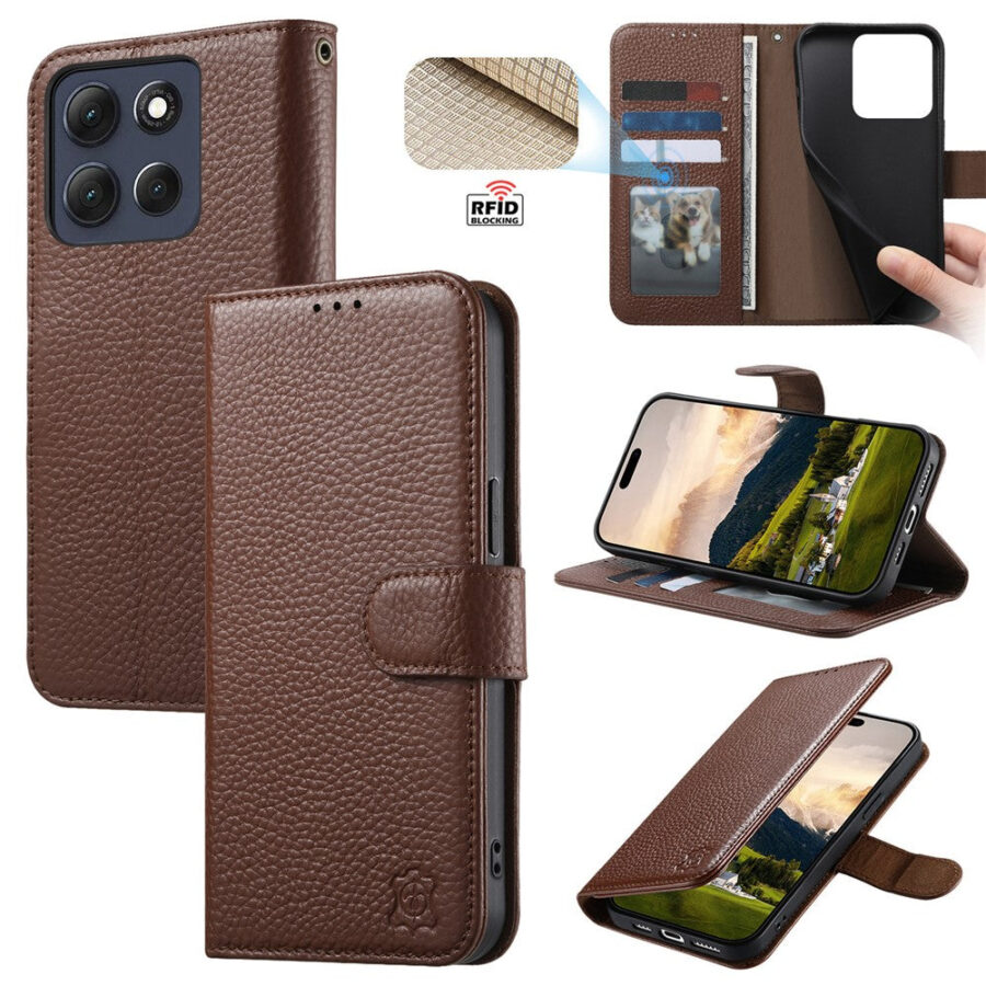 6601238006B-1 Split Leather Flip Cover For Motorola Edge 70 Fusion / Edge 70 Fusion+ Case RFID Blocking Wallet with Magnetic Clasp