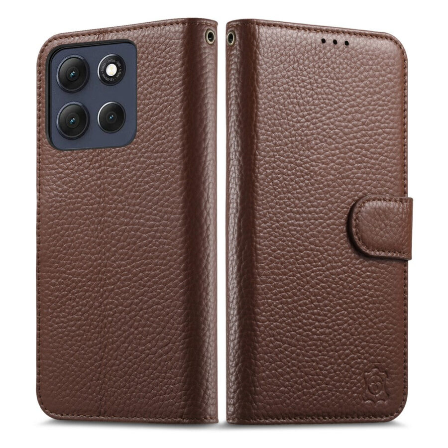 6601238006B-7 Split Leather Flip Cover For Motorola Edge 70 Fusion / Edge 70 Fusion+ Case RFID Blocking Wallet with Magnetic Clasp