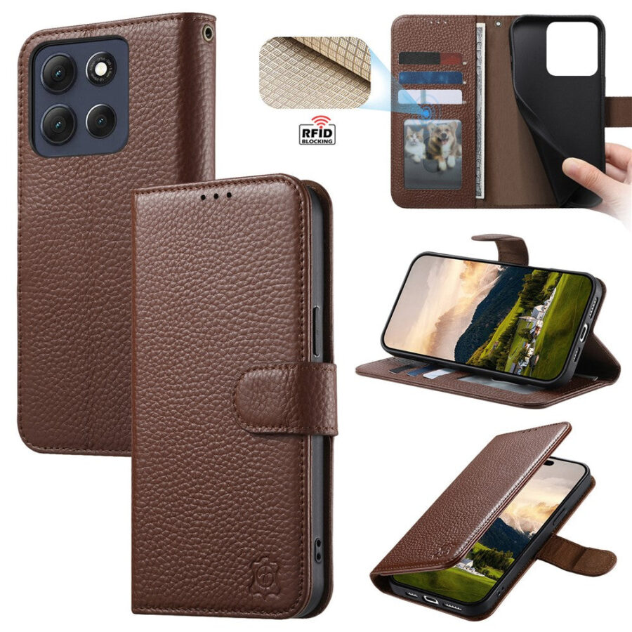 Split Leather Flip Cover For Motorola Edge 70 Pro Case RFID Blocking Wallet with Magnetic Clasp