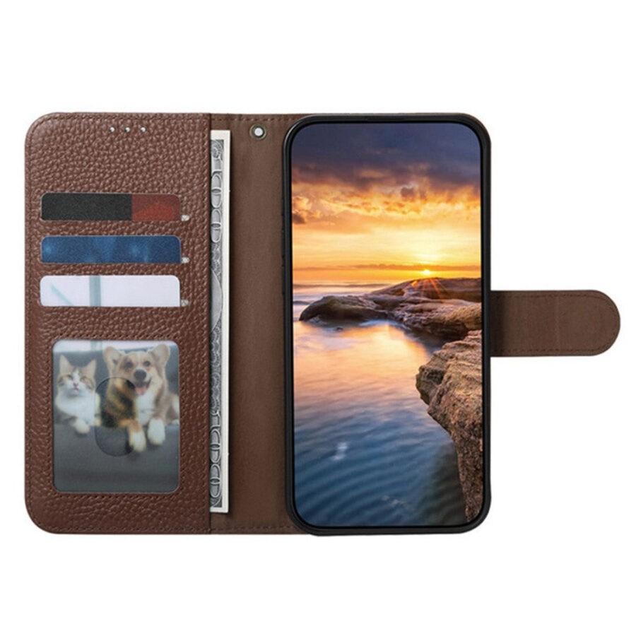 Split Leather Flip Cover For Motorola Edge 70 Pro Case RFID Blocking Wallet with Magnetic Clasp