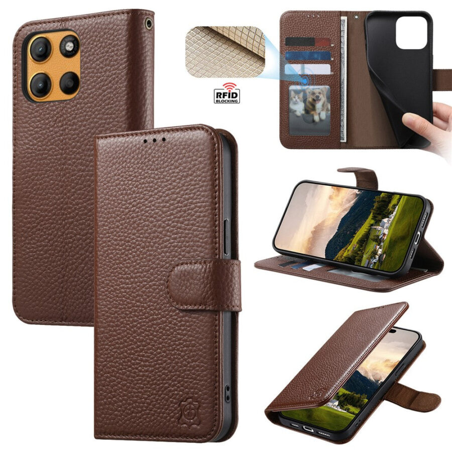 6601238008B-1 Split Leather Flip Cover For Motorola Edge 60 Neo Case RFID Blocking Wallet with Magnetic Clasp