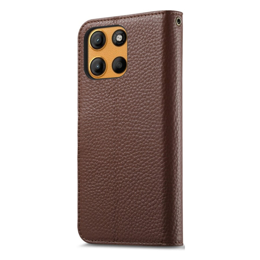 6601238008B-6 Split Leather Flip Cover For Motorola Edge 60 Neo Case RFID Blocking Wallet with Magnetic Clasp