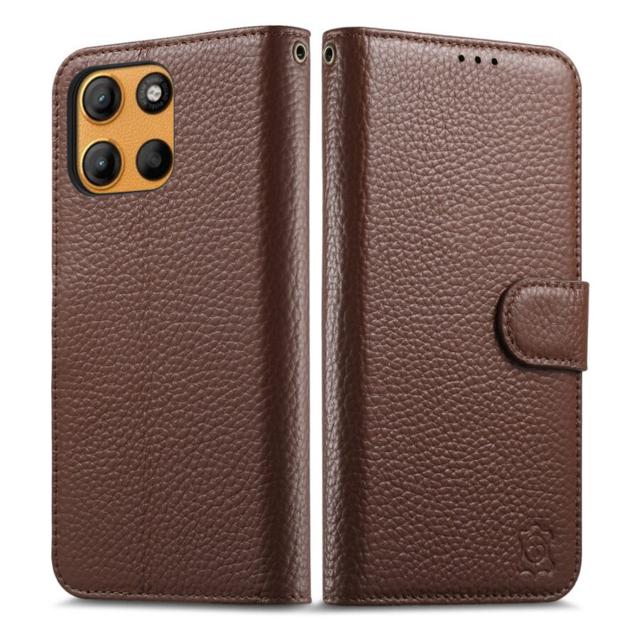 6601238008B-7 Split Leather Flip Cover For Motorola Edge 60 Neo Case RFID Blocking Wallet with Magnetic Clasp